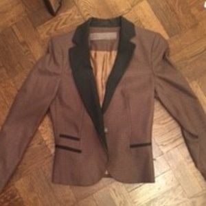 Zara Brown Plaid Suit Jacket Blazer